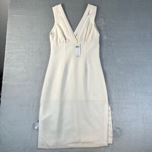 BCBGeneration Midi Dress Womens 2 White New V-Neck Sheath Cocktail GEF66G92-1H1
